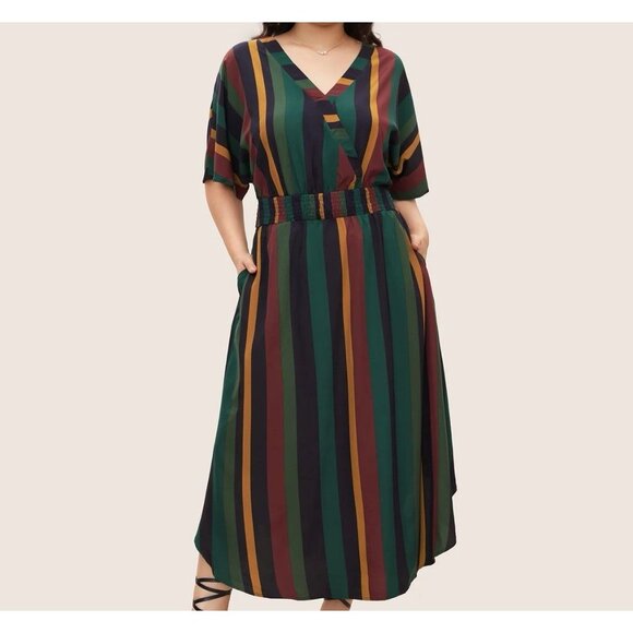 BloomChic Striped Dolman Sleeve Pocket Flutter Wrap Dress - Size 14-16 (Q8) - Picture 3 of 10